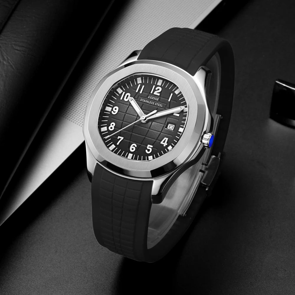 2021 New Arrivals Mens Watches Top Brand Luxury Fashion Wristwatch Stainless Stee Case Rubber Strap Watch 50m Waterproof Clock