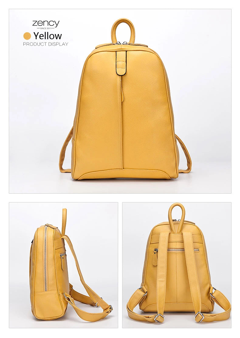 Zency Travel Backpacks Women 100% Genuine Leather Preppy Schoolbag For Girls Fashion Knapsack Large Capacity More Pockets