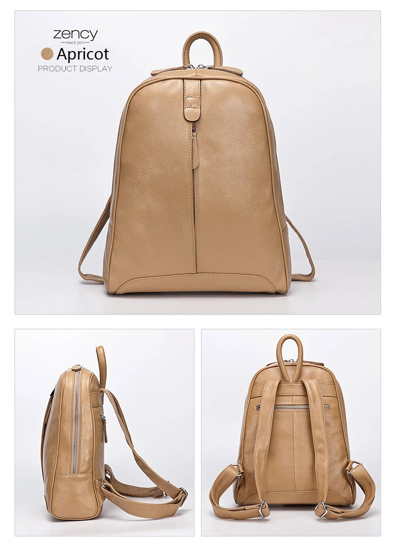 Zency Travel Backpacks Women 100% Genuine Leather Preppy Schoolbag For Girls Fashion Knapsack Large Capacity More Pockets
