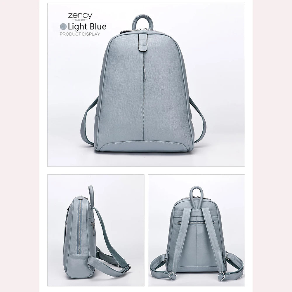 Zency Travel Backpacks Women 100% Genuine Leather Preppy Schoolbag For Girls Fashion Knapsack Large Capacity More Pockets