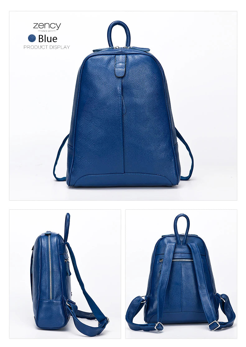 Zency Travel Backpacks Women 100% Genuine Leather Preppy Schoolbag For Girls Fashion Knapsack Large Capacity More Pockets