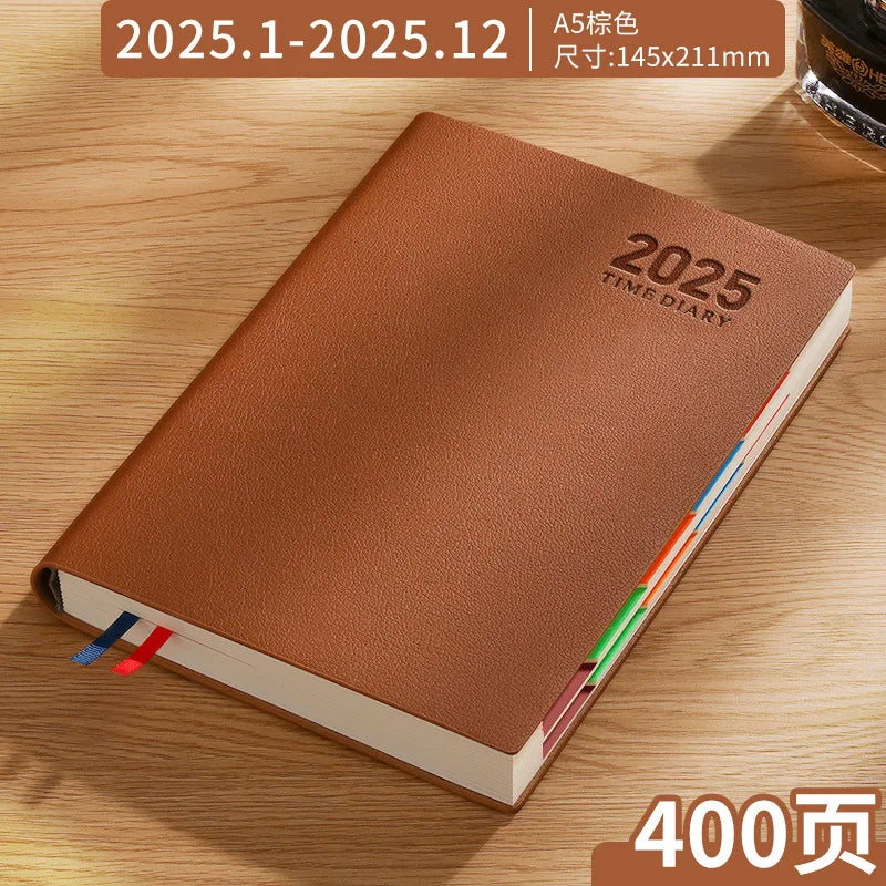 2025 Daily Planners A5 English Thicken 400 Page Schedule Notebook PU Leather Colorful Month Index Agenda Office School Supplies