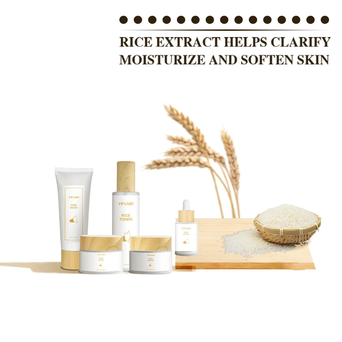 Rice 5-Pcs Facial Kit Face Skin Care Set Moisturizing Brightening Lifting Deep Facial Cleanser for Young Glowy Korean Skin