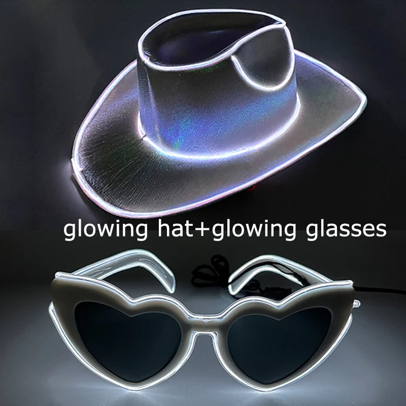 Hot Cowgirl Hat Men and Women's EL Wire Glow Cowboy Hat Wedding Party Supplies Glowing Jazz Hat Stage Shining Caps Photo Props