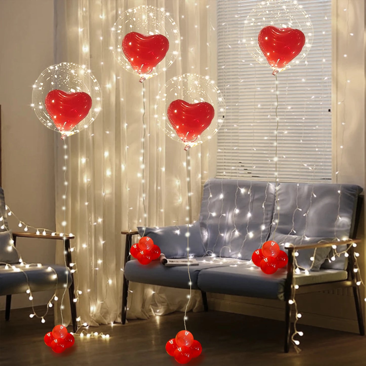 Led Luminous String Lights, Transparent Wave Balloon, Red Heart-Shaped Balloon Suitable for Valentine's Day, Wedding, Confession, Birthday Party, Luminous Party, Bridal Shower, Christmas, Halloween, Party Decorations