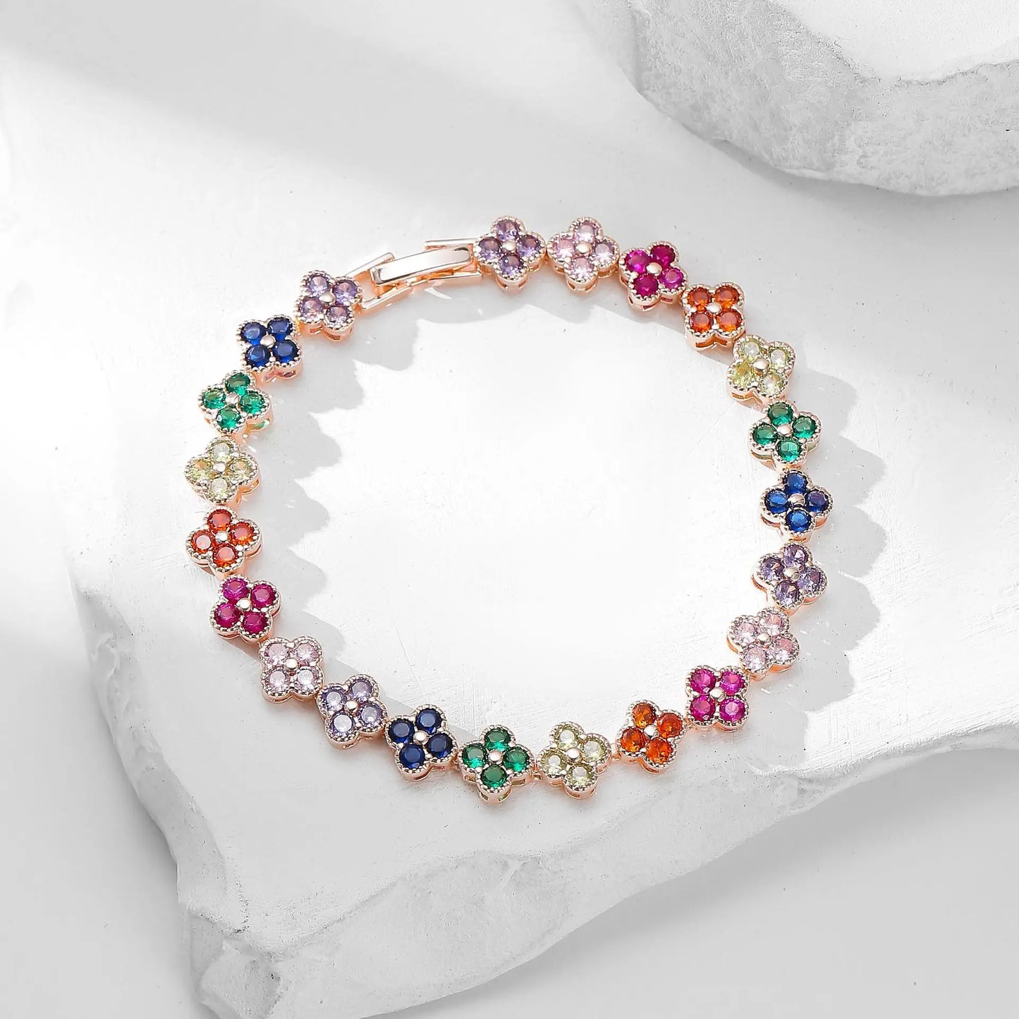Yupsk Luxury Brass Colorful Random Zircon Flowers Bracelets for Women Exquisite Dopamine Buling CZ Jewelry Gifts
