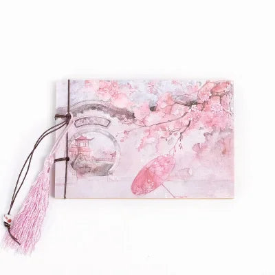 Chinese Style Blue Rose Color Diary Note Book Tassel Stationery Retro Flower Sketchbook Journal Empty Notebook Chinoiserie