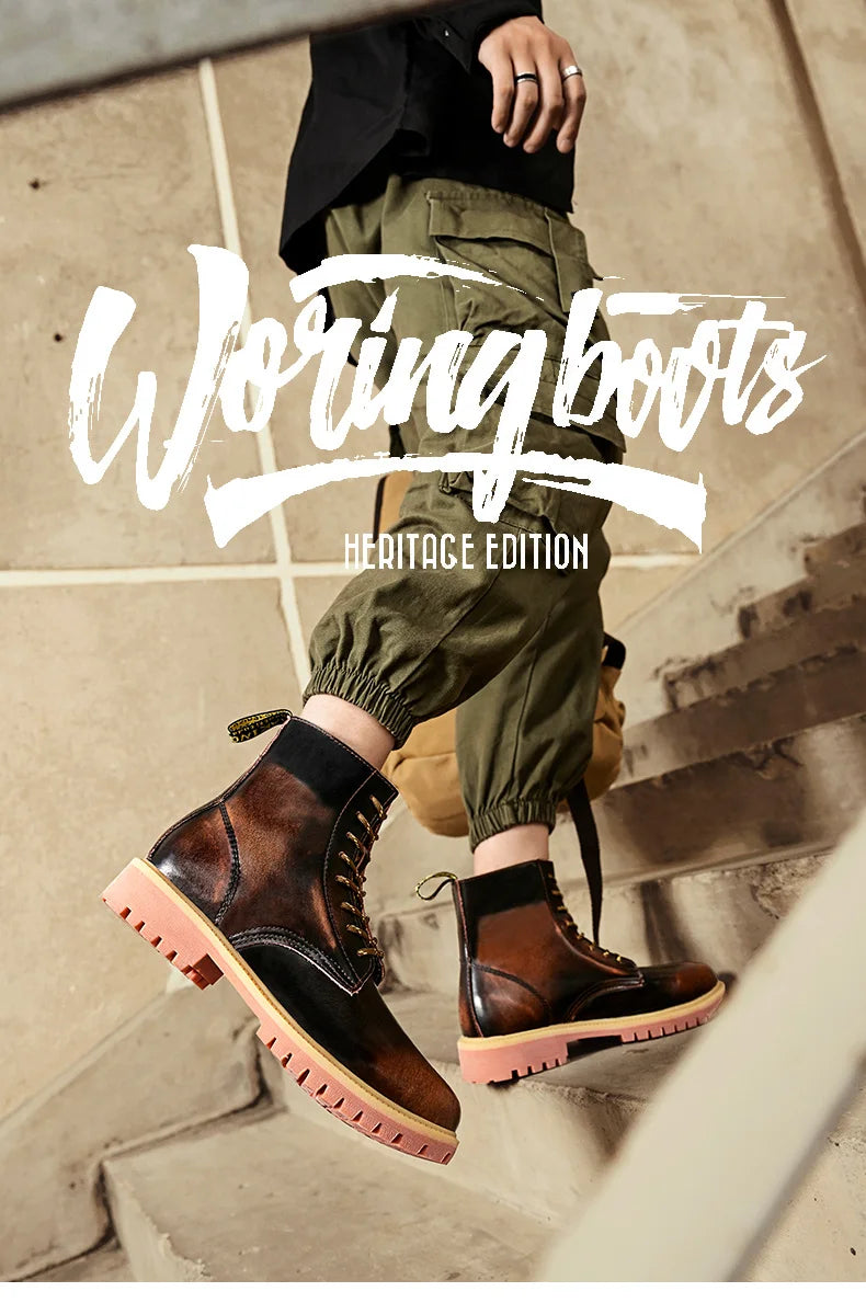 New Arrivals Brown Ankle Boots For Women Big Size 37-47 Lace-Up High Top Shoes Men's Boots Comfortable Flat Leather Boots Male