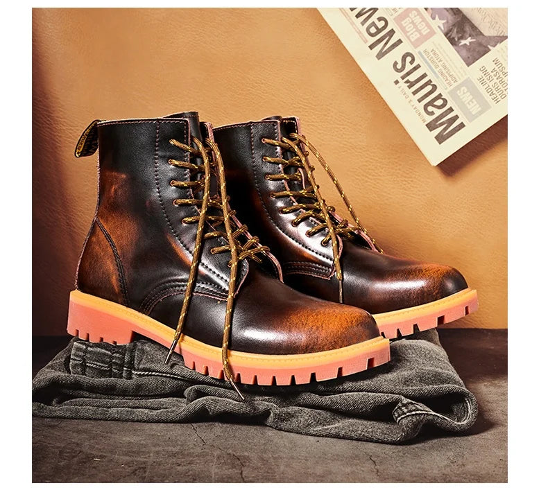 New Arrivals Brown Ankle Boots For Women Big Size 37-47 Lace-Up High Top Shoes Men's Boots Comfortable Flat Leather Boots Male