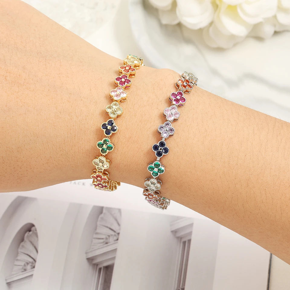 Yupsk Luxury Brass Colorful Random Zircon Flowers Bracelets for Women Exquisite Dopamine Buling CZ Jewelry Gifts