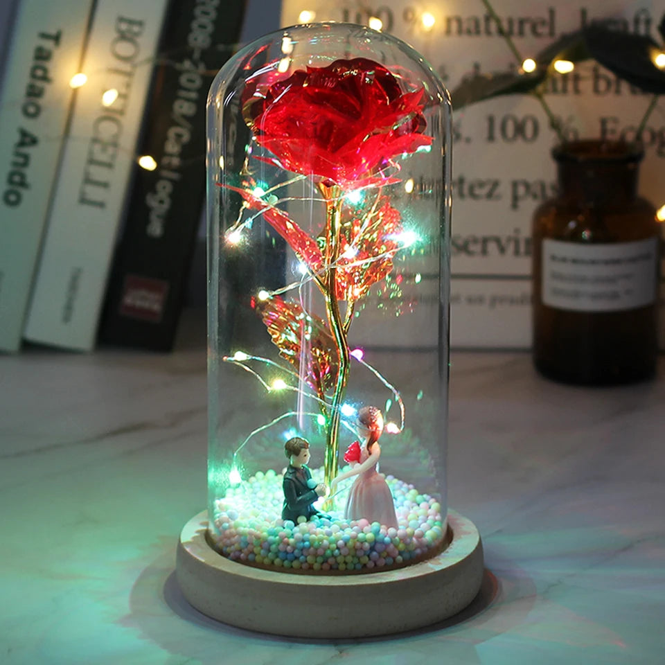 Hot LED Enchanted Galaxy Rose Eternal Beauty And The Beast Rose With Fairy Lights In Dome For Christmas Valentine's Day Gift