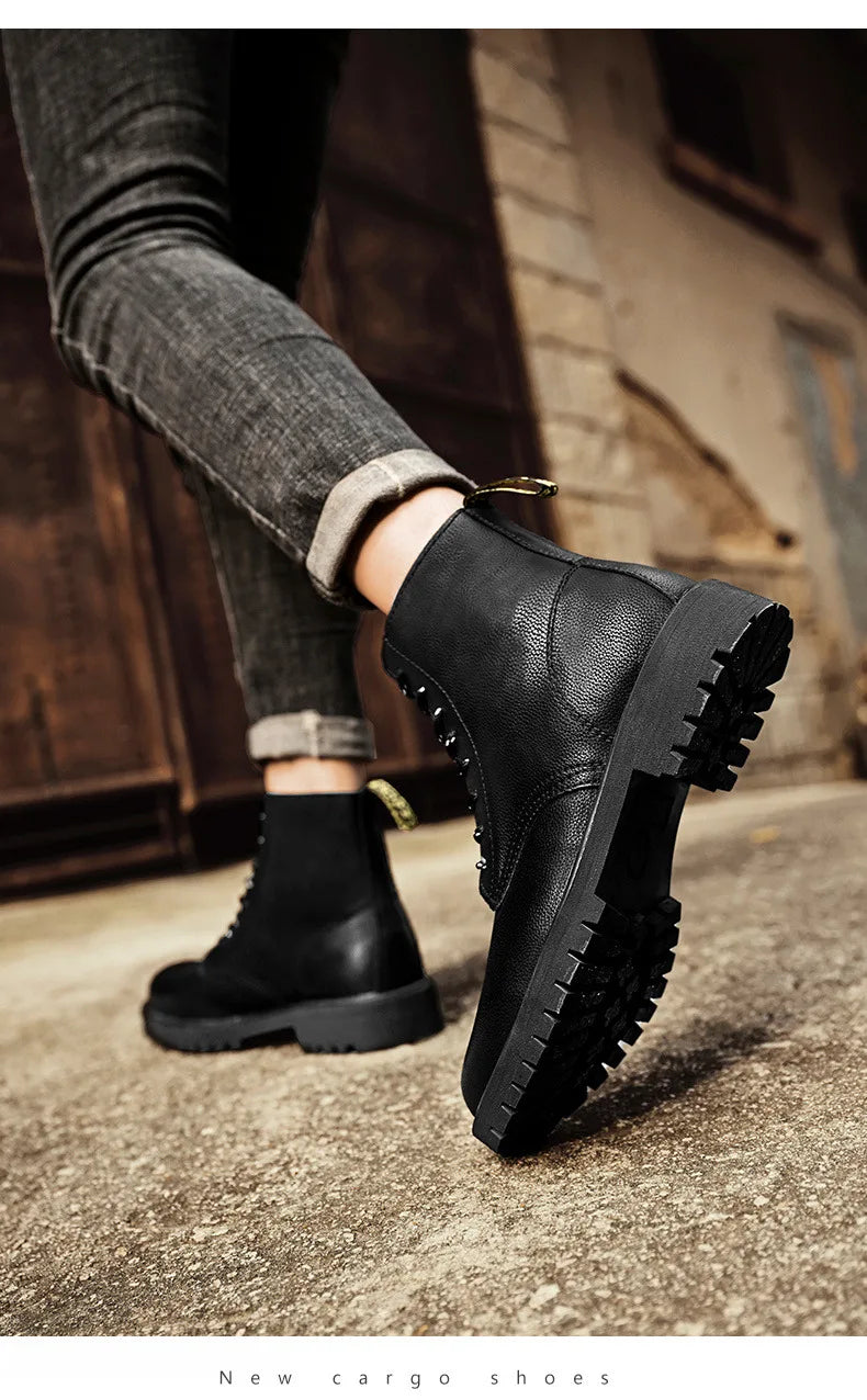 New Arrivals Brown Ankle Boots For Women Big Size 37-47 Lace-Up High Top Shoes Men's Boots Comfortable Flat Leather Boots Male