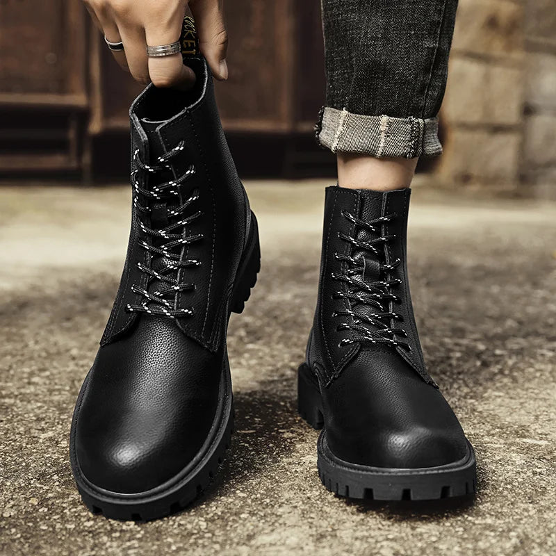 New Arrivals Brown Ankle Boots For Women Big Size 37-47 Lace-Up High Top Shoes Men's Boots Comfortable Flat Leather Boots Male