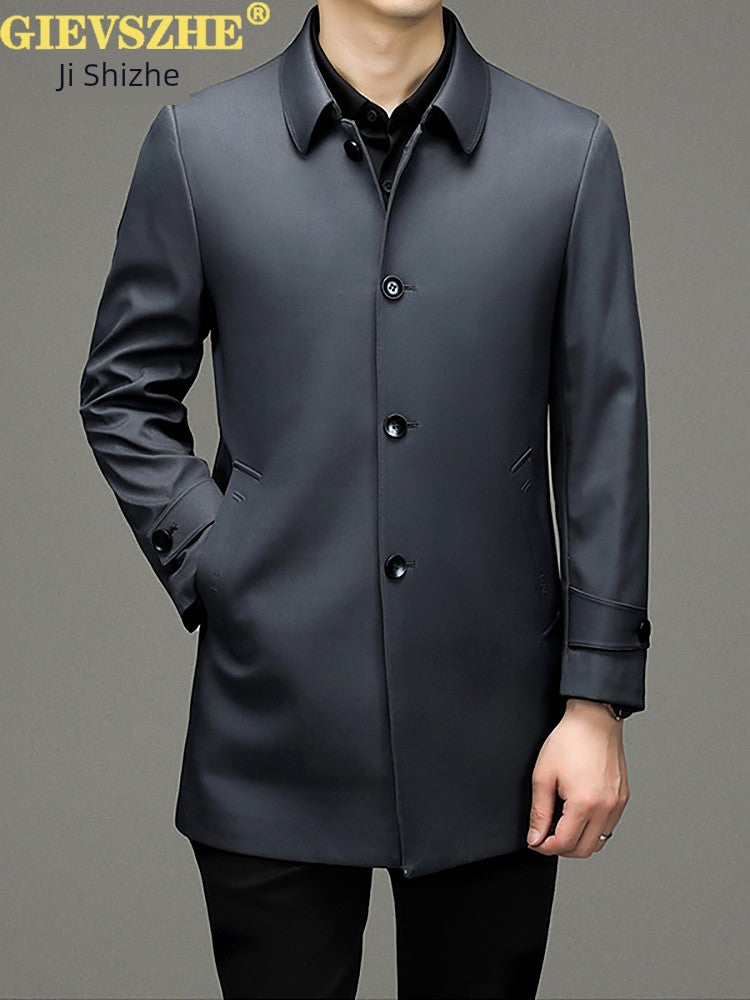 Ji Shizhe Plus-Size Mid to Long Length Trench Coat – Minimalist Business Style, Elegant and Timeless Outerwear