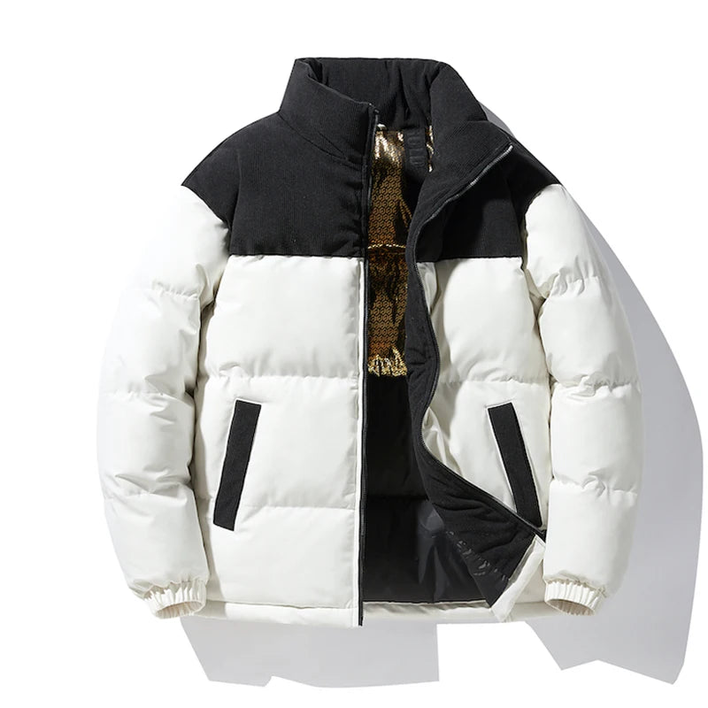 Vertical Collar Color-Block Down Jacket – Warm, Simple, and Trendy Design, Classic All-Purpose Fabrics, Comfortable and Skin-Friendly Winter Coat