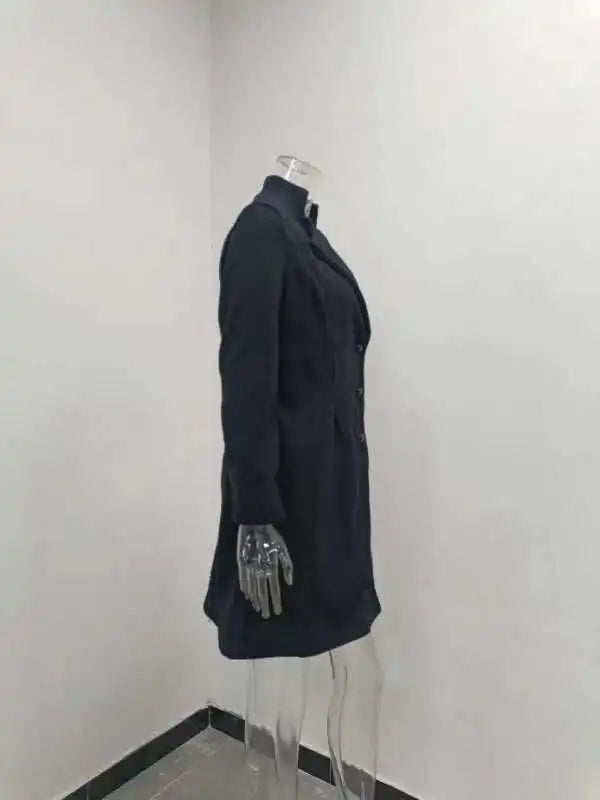 2025 Autumn Winter New Woolen Coat Women Yellow Black Stand Collar Single-breasted Outer Wear Korean Style Slim Jacket Plus Size