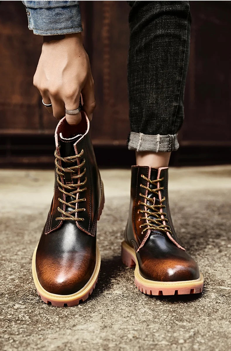 New Arrivals Brown Ankle Boots For Women Big Size 37-47 Lace-Up High Top Shoes Men's Boots Comfortable Flat Leather Boots Male