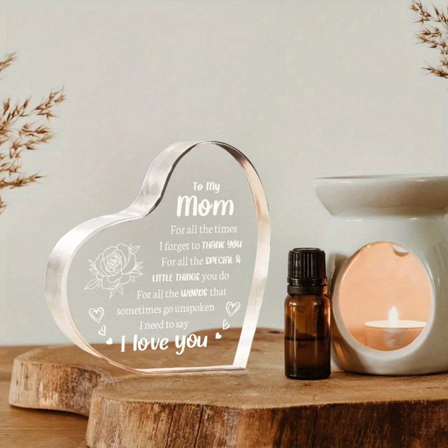 1PCS Mother's Day Gift Acrylic Sign Heart Plaque Personalized Gift For Mother Desktop Souvenir Decoration I Lover You Mom