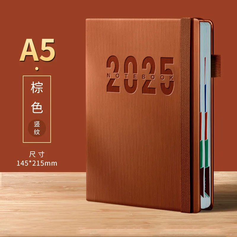 2025 English Calendar Notebooks Vertical Leather Cover Color Month Index Planner Elastic Strap A5 Agenda Office School Supplies