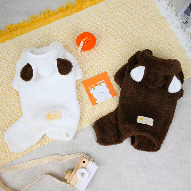 Kawaii Bear Molding Dog Jumpsuit – Winter Warm Fleece Pajamas for Small Dogs, Perfect for Chihuahuas, Yorkies, and Puppies