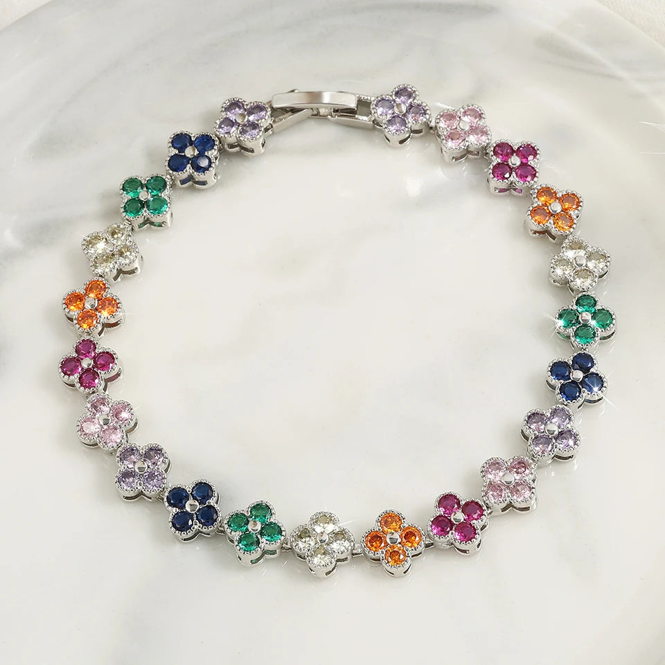 Yupsk Luxury Brass Colorful Random Zircon Flowers Bracelets for Women Exquisite Dopamine Buling CZ Jewelry Gifts