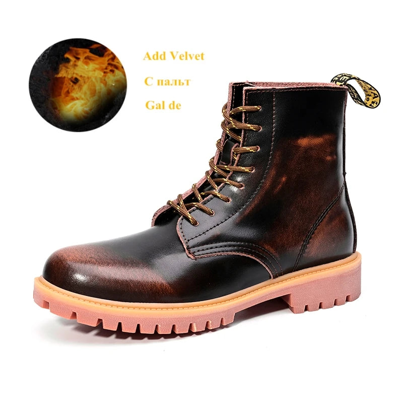 New Arrivals Brown Ankle Boots For Women Big Size 37-47 Lace-Up High Top Shoes Men's Boots Comfortable Flat Leather Boots Male