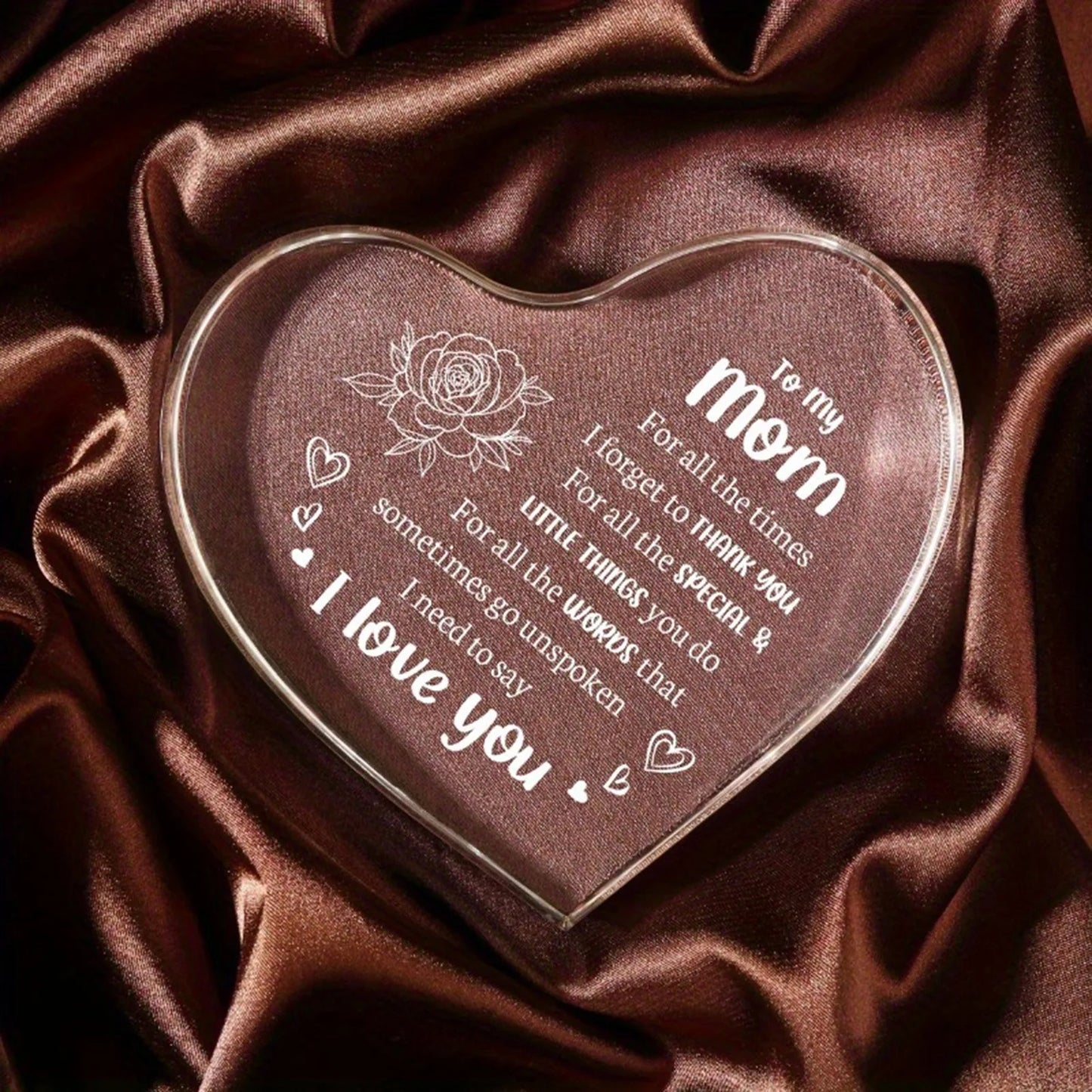 1PCS Mother's Day Gift Acrylic Sign Heart Plaque Personalized Gift For Mother Desktop Souvenir Decoration I Lover You Mom