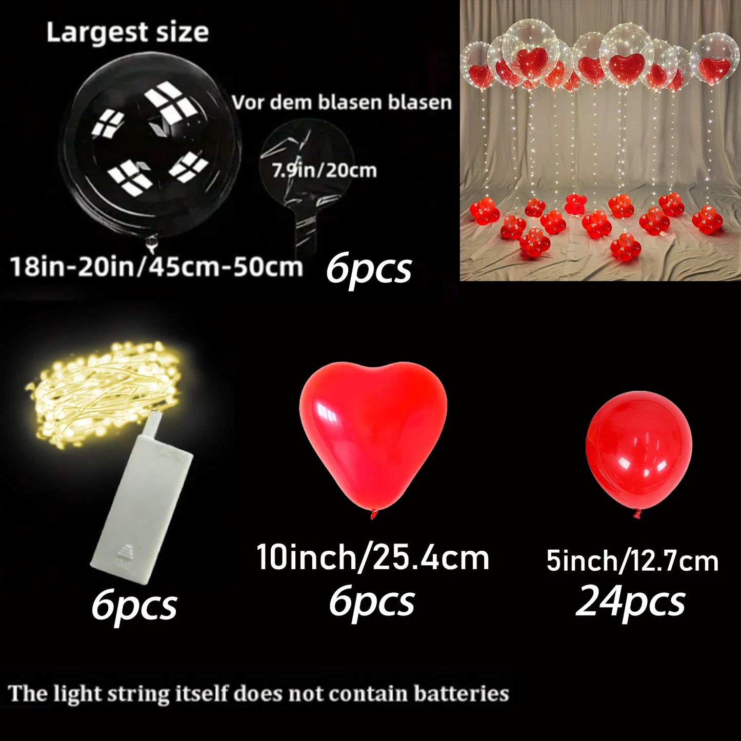 Led Luminous String Lights, Transparent Wave Balloon, Red Heart-Shaped Balloon Suitable for Valentine's Day, Wedding, Confession, Birthday Party, Luminous Party, Bridal Shower, Christmas, Halloween, Party Decorations