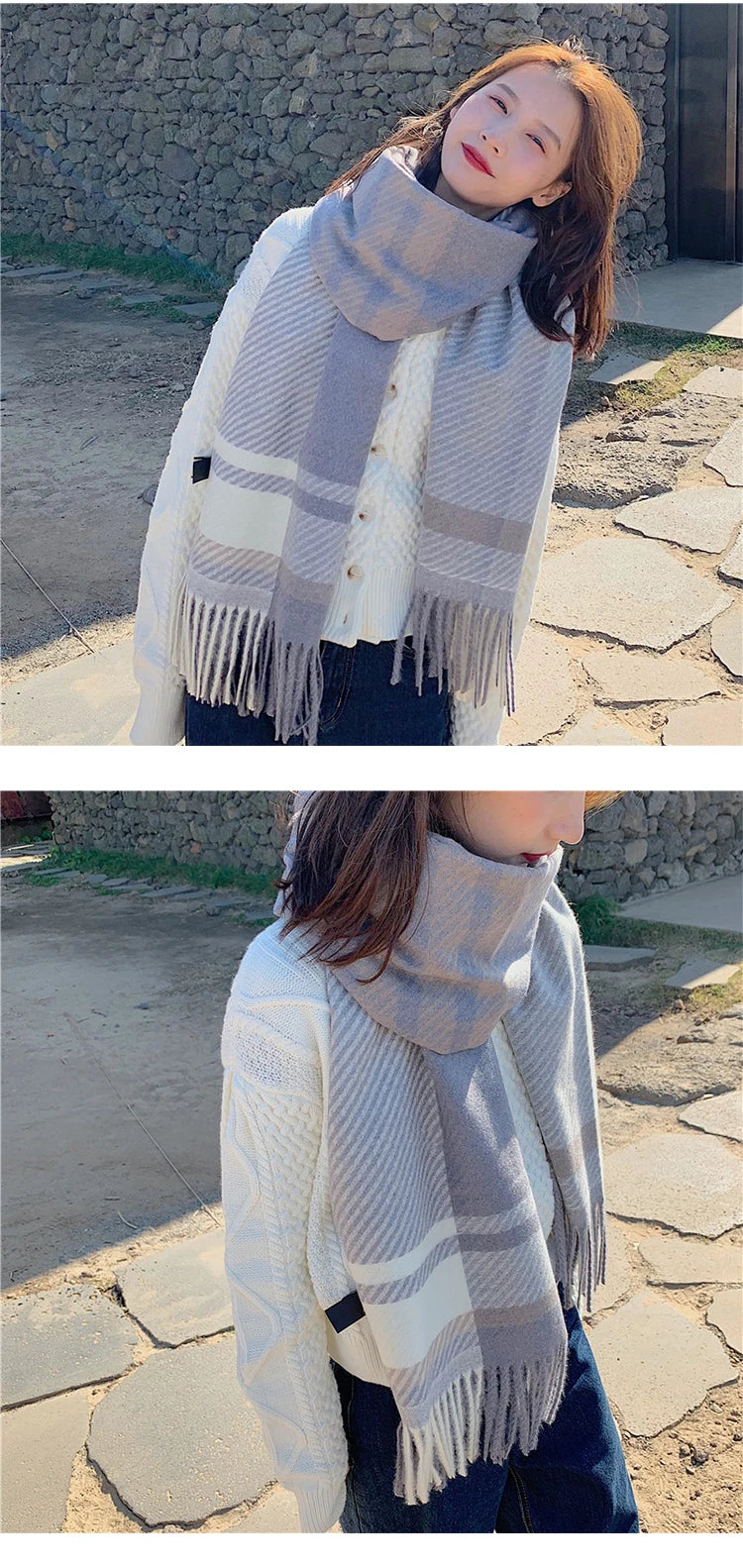 New 2025 Women Scarf Autumn Winter Vintage Preppy Style Plaid Wrap Scarve Pashmina Mujer Femme Foulard Bufanda Shawl Unisex Men
