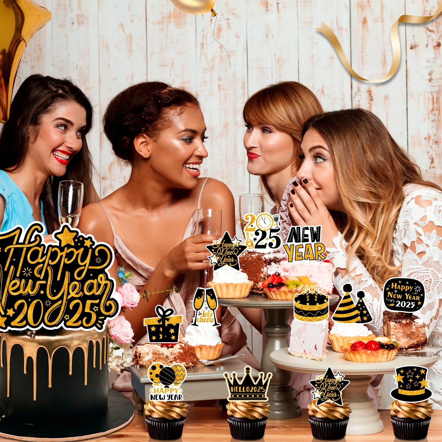Happy New Year Cake Topper,13pcs Happy New Year 2025 Cupcake Toppers/2025 New Year's Cupcake Toppers&2025 Cake Topper