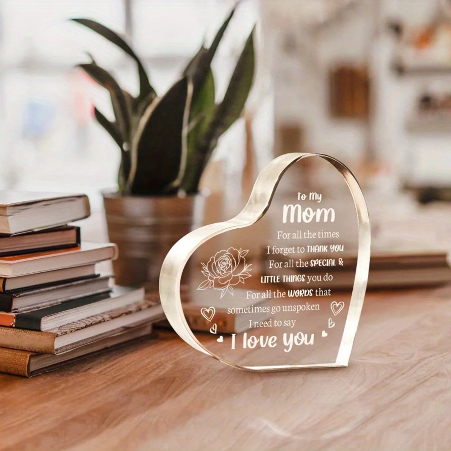 1PCS Mother's Day Gift Acrylic Sign Heart Plaque Personalized Gift For Mother Desktop Souvenir Decoration I Lover You Mom