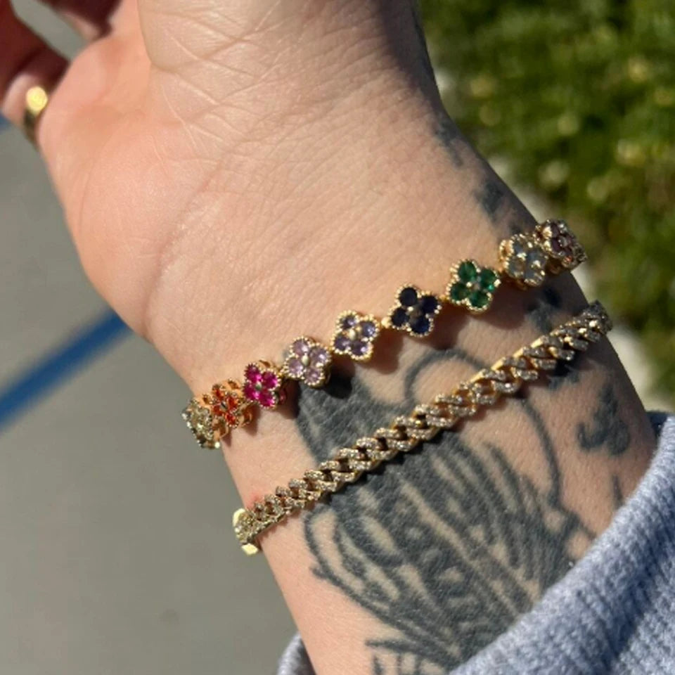 Yupsk Luxury Brass Colorful Random Zircon Flowers Bracelets for Women Exquisite Dopamine Buling CZ Jewelry Gifts