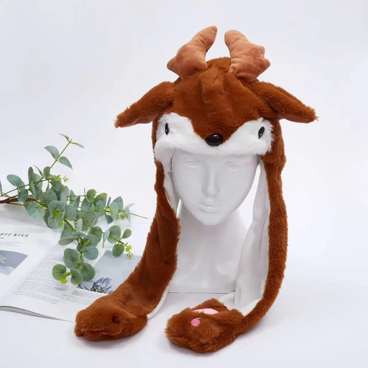 Cartoon High Quality New Capybara Plush Hat Scarf Gloves 3-in-1 Elk Creative Super Soft Warm Christmas Gift For Boys And Girls