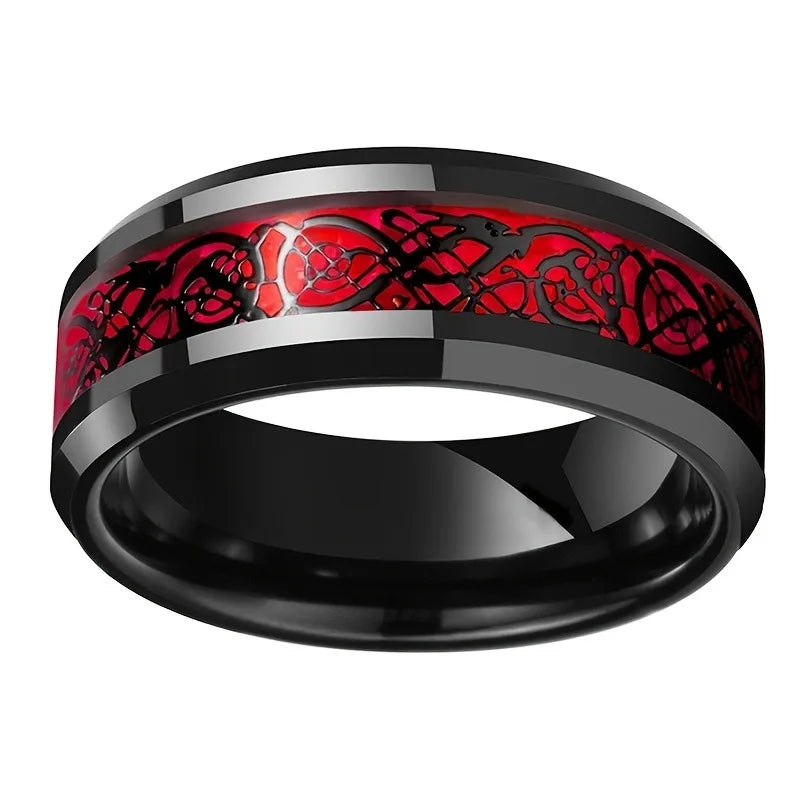Celtic Dragon Couple Rings Set – Stainless Steel Men’s Ring & Red Zircon Heart Women’s Wedding Ring – Perfect Valentine’s Day Jewelry