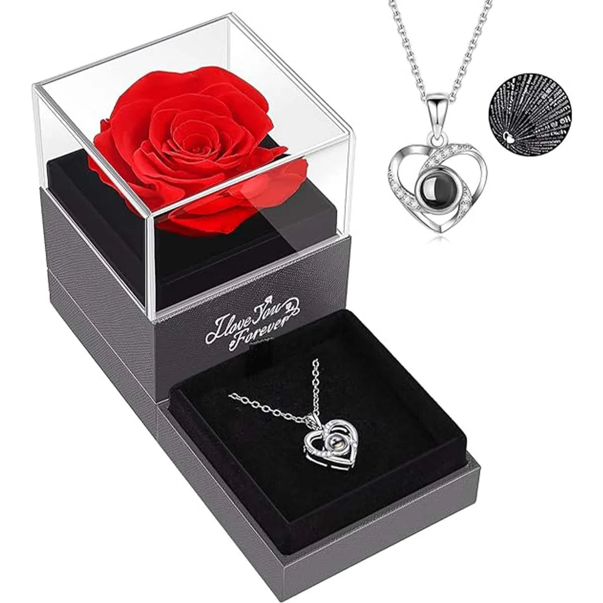 Eternal Love Hollow Zircon Necklace & Artificial Flower Set – Perfect Mother’s Day Gift in Luxury Jewelry Box
