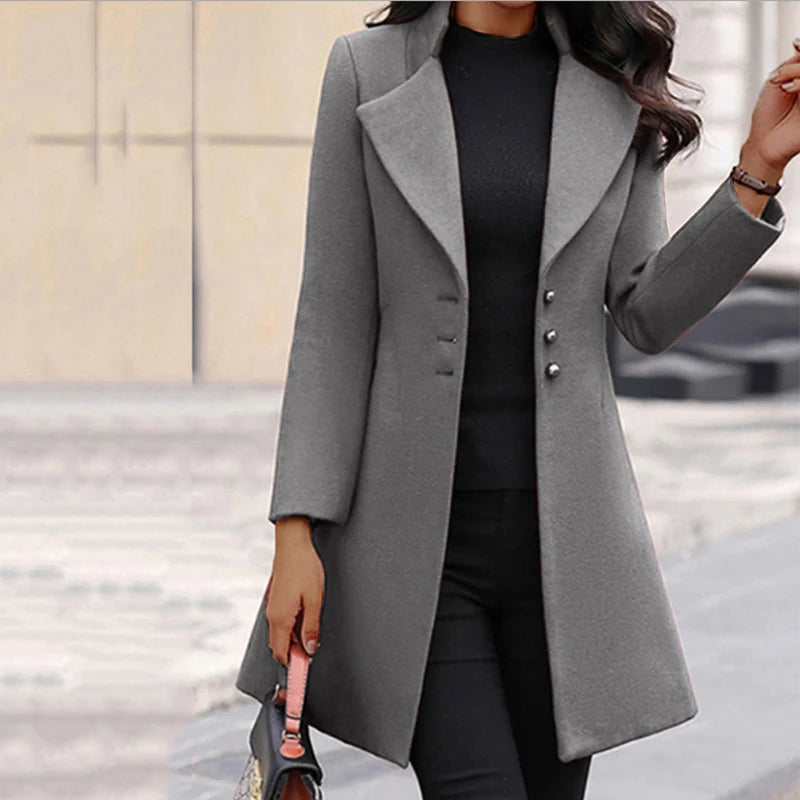 2025 Autumn Winter New Woolen Coat Women Yellow Black Stand Collar Single-breasted Outer Wear Korean Style Slim Jacket Plus Size