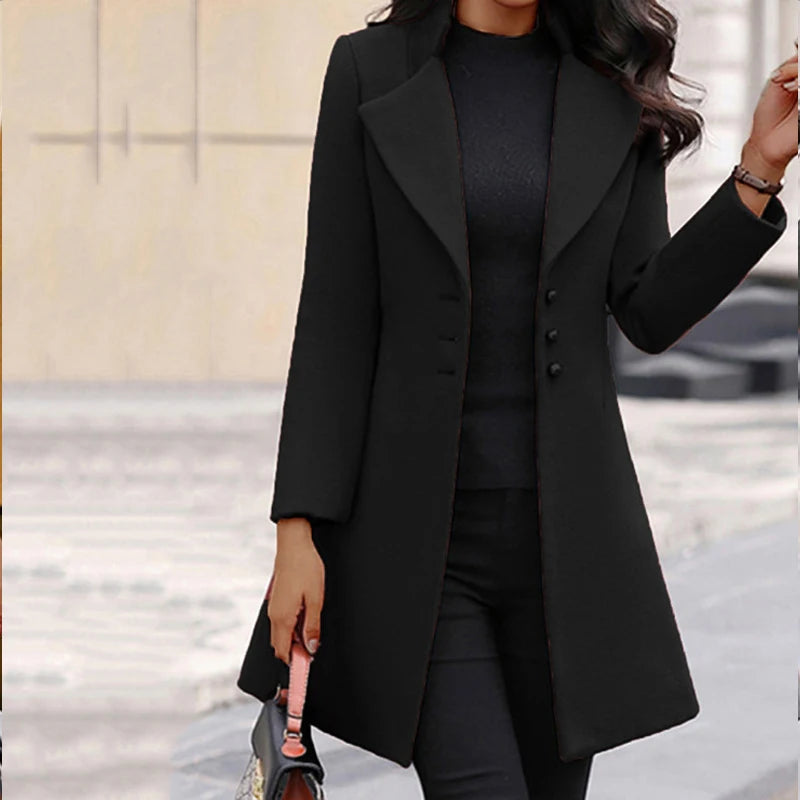 2025 Autumn Winter New Woolen Coat Women Yellow Black Stand Collar Single-breasted Outer Wear Korean Style Slim Jacket Plus Size
