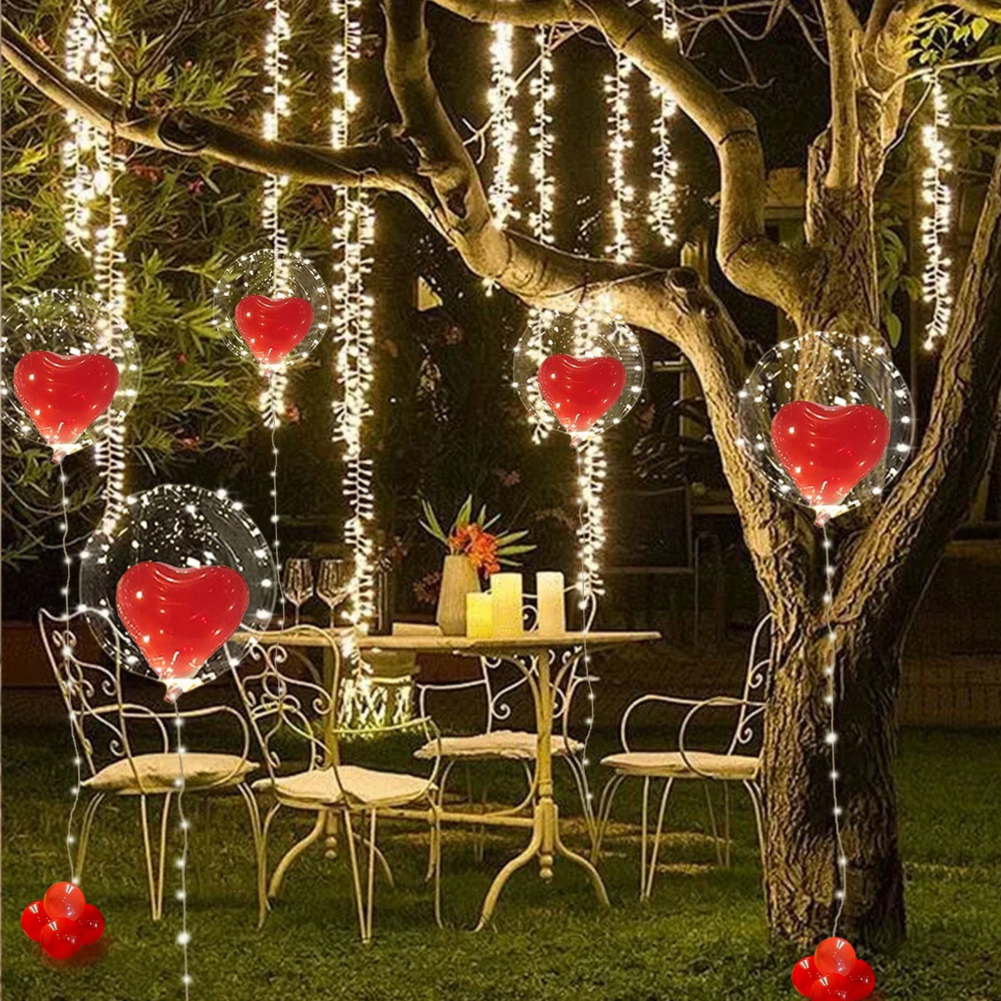 Led Luminous String Lights, Transparent Wave Balloon, Red Heart-Shaped Balloon Suitable for Valentine's Day, Wedding, Confession, Birthday Party, Luminous Party, Bridal Shower, Christmas, Halloween, Party Decorations
