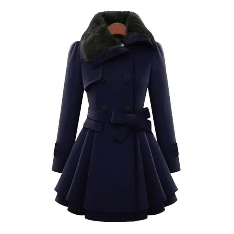 Winter Women's Jacket – Warm Plush Windbreaker, Double-Breasted Belted Coat with Slim Fit and Lapel, Korean Style for Autumn & Winter