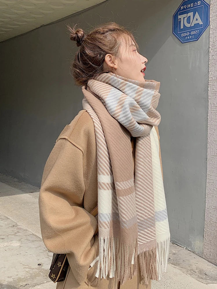 New 2025 Women Scarf Autumn Winter Vintage Preppy Style Plaid Wrap Scarve Pashmina Mujer Femme Foulard Bufanda Shawl Unisex Men