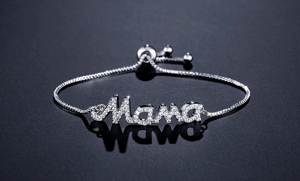 ZAKOL Exquisite Mother's Day Jewelry Gift Mom Letter Sparkling Micropaved Zirconia Gold Color Adjustable Chain Bracelets