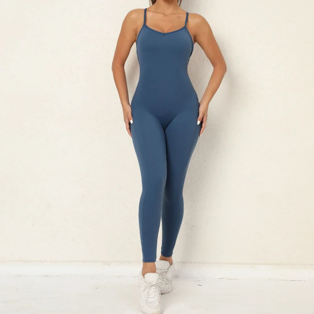 Seamless Yoga Jumpsuits Sports Fitness Backless Hip-lifting Running Jumpsuits Training Dance Dress Gym Workout Clothes for Women