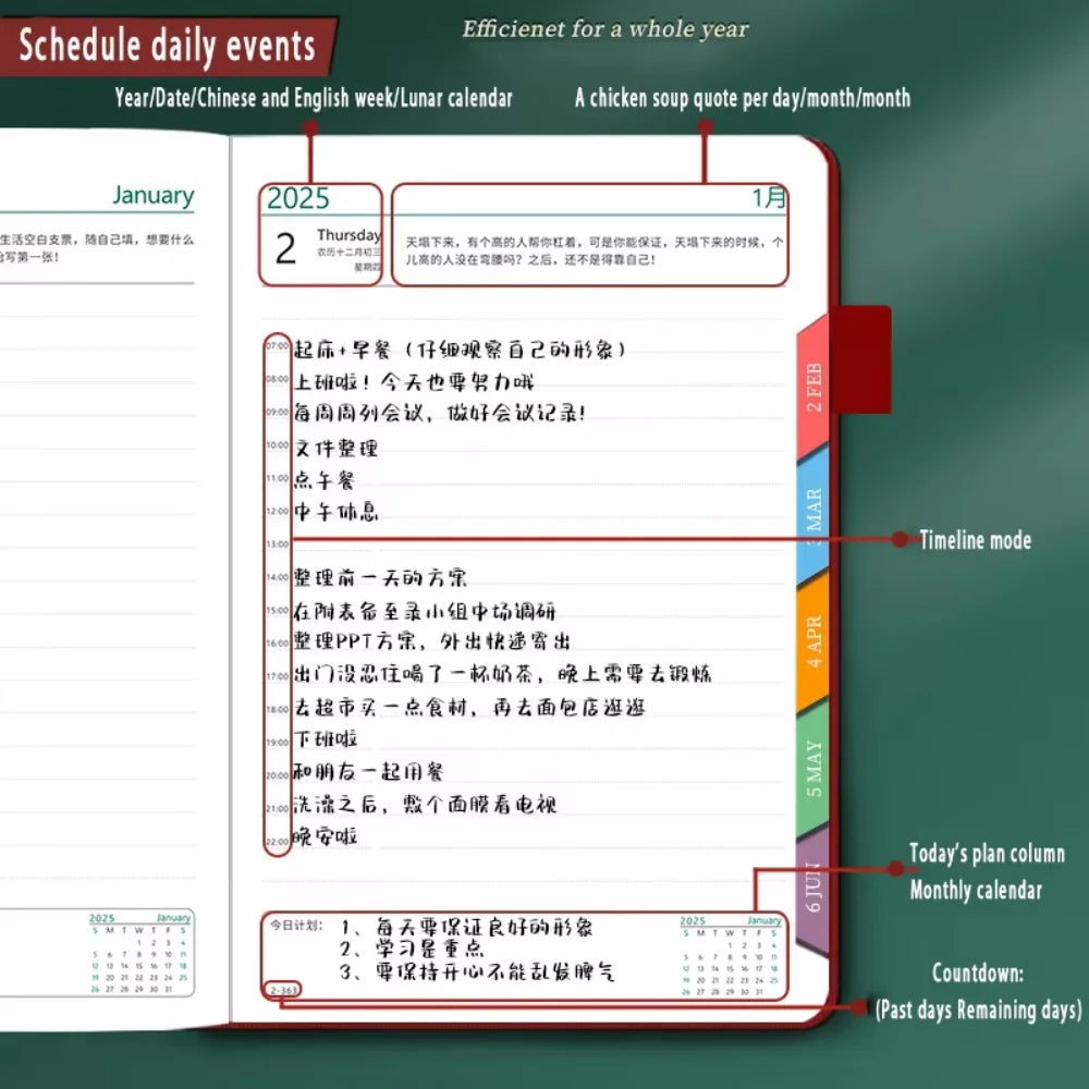 2025 New Plan: 400 page Calendar Log Self discipline Check in Time Management One page per day, 365 day Plan Office for Students