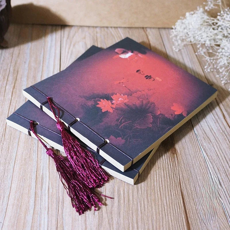 Chinese Style Blue Rose Color Diary Note Book Tassel Stationery Retro Flower Sketchbook Journal Empty Notebook Chinoiserie