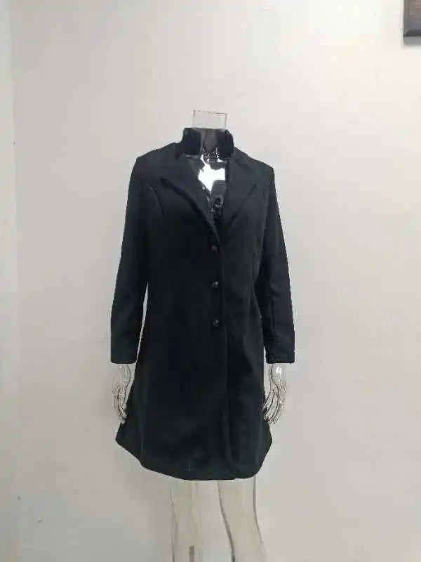 2025 Autumn Winter New Woolen Coat Women Yellow Black Stand Collar Single-breasted Outer Wear Korean Style Slim Jacket Plus Size