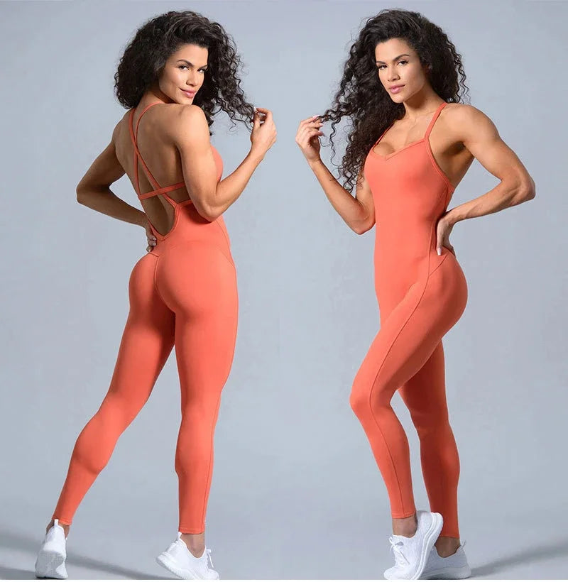 Seamless Yoga Jumpsuits Sports Fitness Backless Hip-lifting Running Jumpsuits Training Dance Dress Gym Workout Clothes for Women