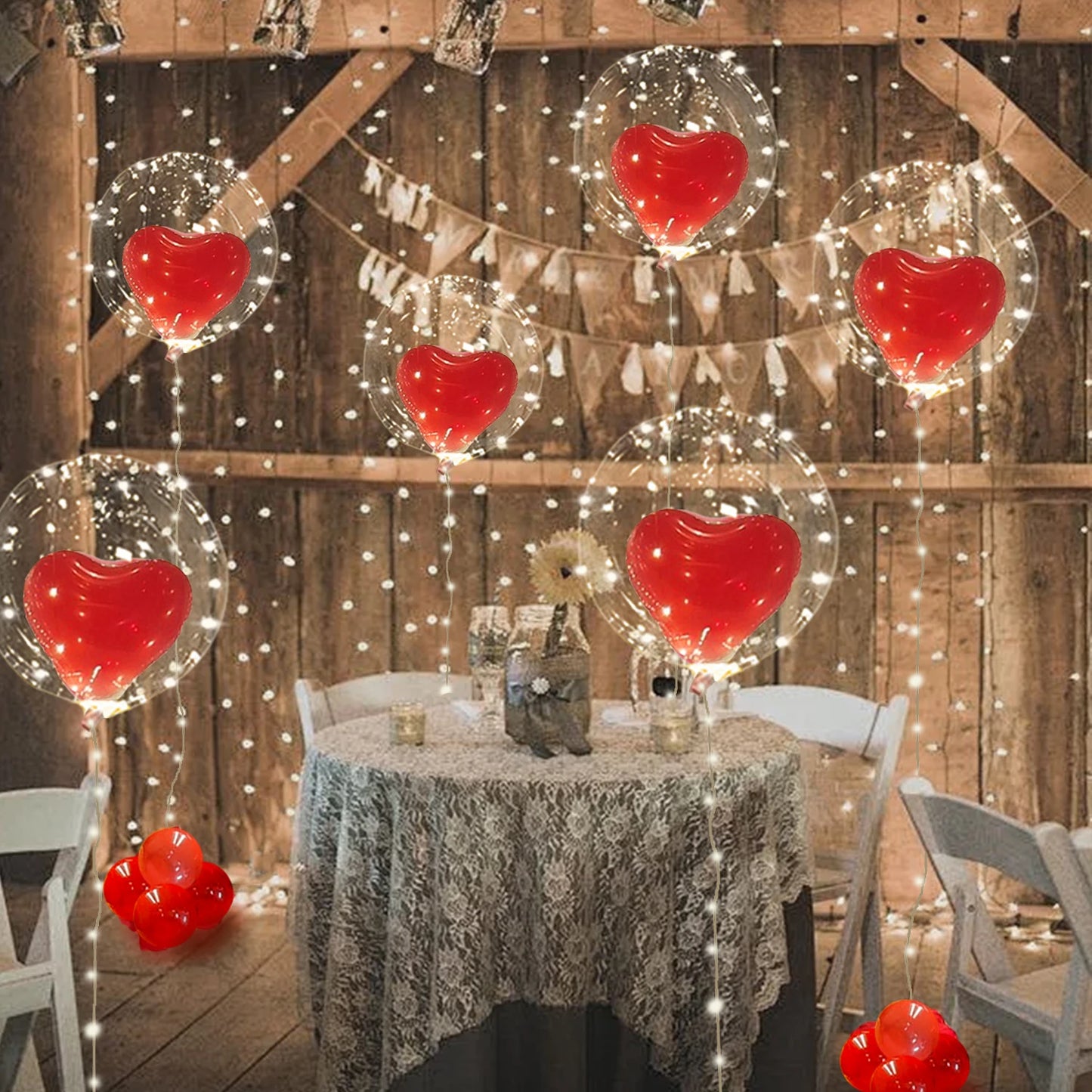 Led Luminous String Lights, Transparent Wave Balloon, Red Heart-Shaped Balloon Suitable for Valentine's Day, Wedding, Confession, Birthday Party, Luminous Party, Bridal Shower, Christmas, Halloween, Party Decorations