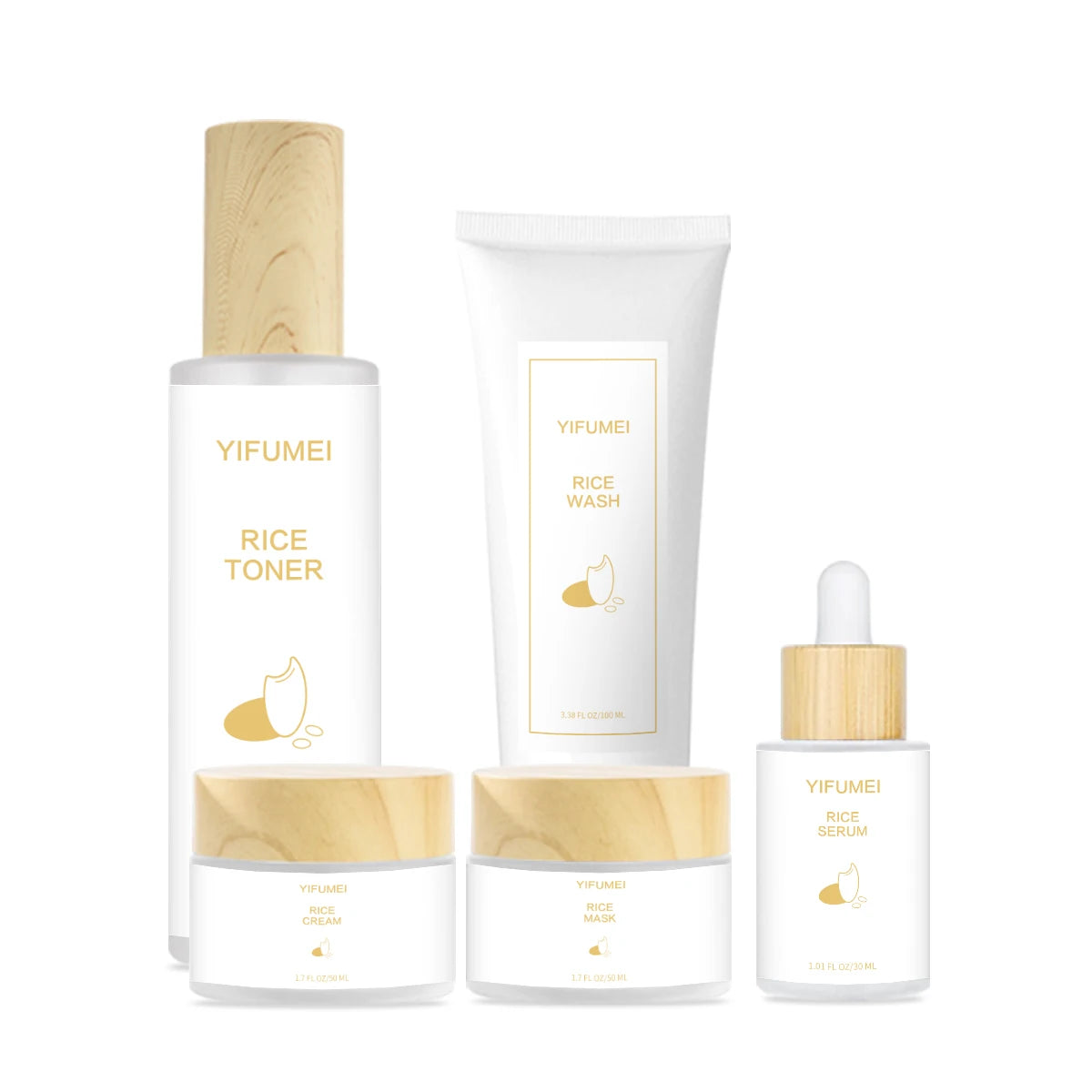 Rice 5-Pcs Facial Kit Face Skin Care Set Moisturizing Brightening Lifting Deep Facial Cleanser for Young Glowy Korean Skin