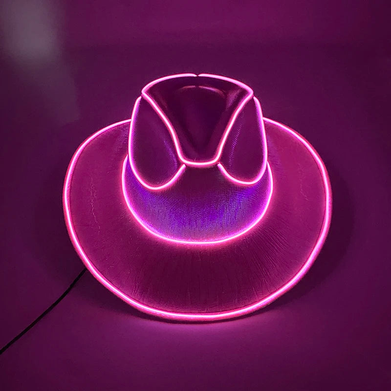 Hot Cowgirl Hat Men and Women's EL Wire Glow Cowboy Hat Wedding Party Supplies Glowing Jazz Hat Stage Shining Caps Photo Props