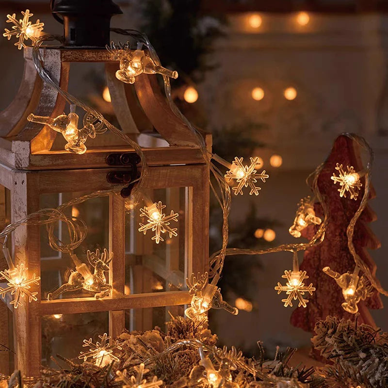 1-10M Christmas Snowflake & Star String Lights with Deer Design – Perfect for Christmas Tree, Garden, and New Year's Home Decorations"
